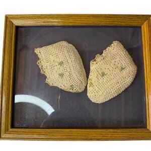 Vintage Handcrafted Crochet Baby Booties In Wood Frame Display